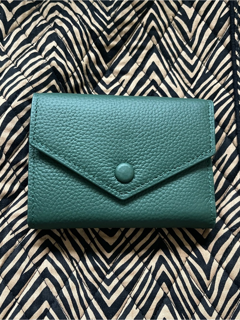 Compact Green Leather Envelope Wallet - Women Bags